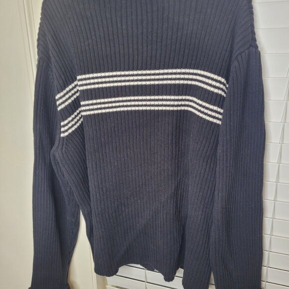 VTG Polo Jeans Company Ralph Lauren Cardigan sweater Zip Blk Stripe 2XL Flag - Picture 3 of 7
